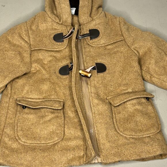 Starting Out Tan Polyester Wool Blend Hooded Fit & Flare Coat Girls Size 24T - Picture 2 of 8